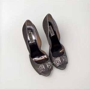 Badgley Mischka Silver Davida II Peep‎ Toe Pump Evening Shoe Heel US 8M